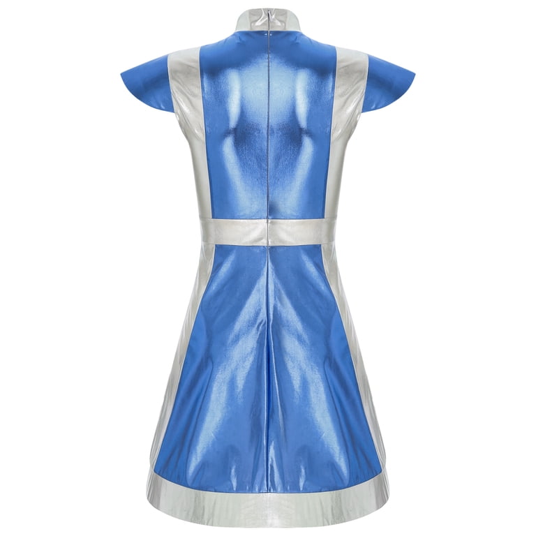 Aislor Womens Space Alien Dress Halloween Cosplay Dress Up Costume Shiny  Metallic Cap Sleeve Astronaut Space Dresses Light Blue 3XL - Walmart.com