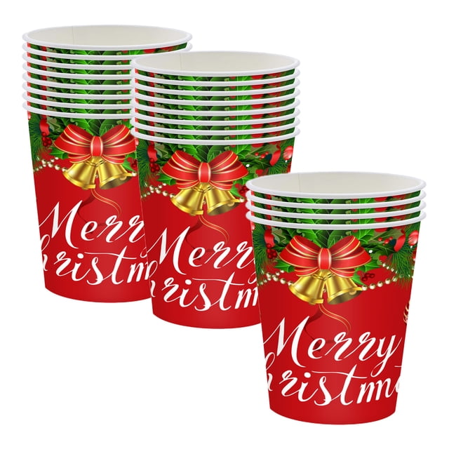 C 20-Pack Christmas Disposable Paper Cups For Holiday Party Dinner Red Green Festive Pattern Party Supplies Tableware Set