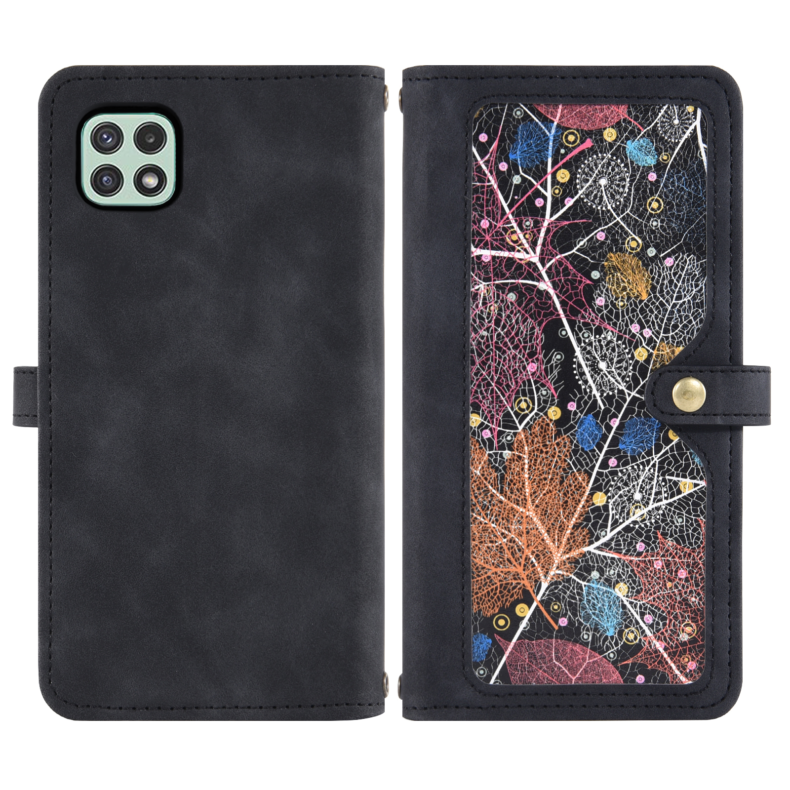 Asuwish Phone Case for Samsung Galaxy A22 5G Wallet Cover With Tempered Glass Screen Protector Crossbody Wrist Strap Flip Pattern Zipper Credit Card Holder Stand Cell A 22 22A A22s G5 Women Men Black