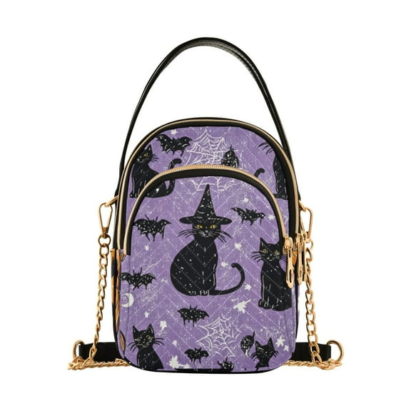 FORMRS Crossbody Bag for Women Quilted Travel Shoulder Cell Phone Purse with Chain Strap Handbag, Halloween Cats
