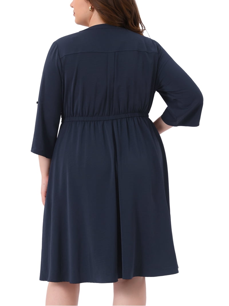 navy blue shirt dress plus size Plus Size Navy Blue Linen Tunic Top, Trapeze Silhouette Short Dress With Back Pleat & Collar, Wide Oversized Linen Shirt Top, Linen Blouse