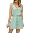 thumbnail image 2 of Summer Elegant Romper for Women Daily Tie Knot Shoulder Button down Short Jumpsuit Elastic Waist Low Back Party Playsuit, Green, S, 2 of 7
