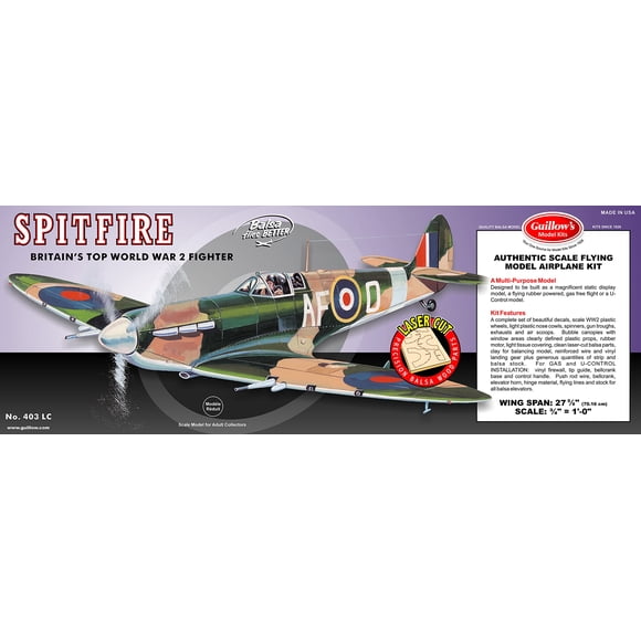 Kit de modelo pequeño cortado con láser Spitfire de Guillow