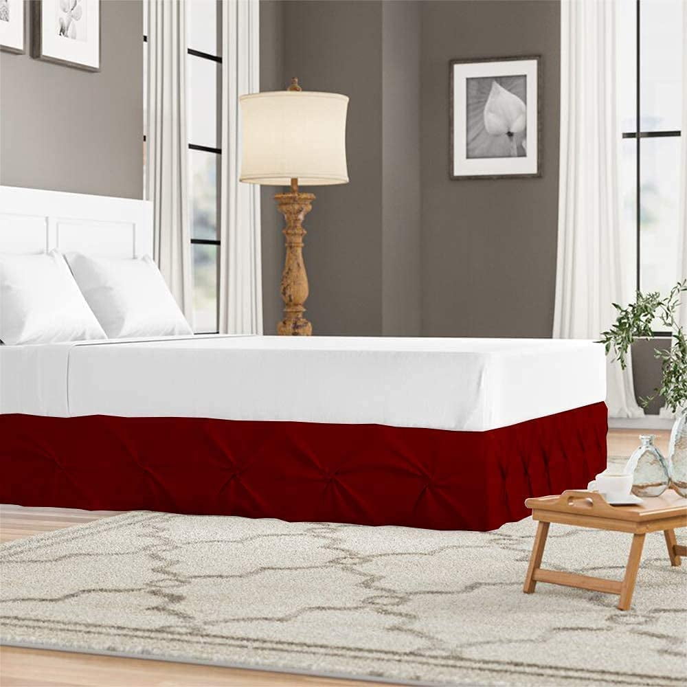 Luxury Pinch Pleated Bed Skirt 100% Egyptian Cotton 800 Thread Count 1-Piece Pintuck Bed Skirt 18" Inch Drop Length - Full Size (54" x 75") Inch, Burgundy Solid