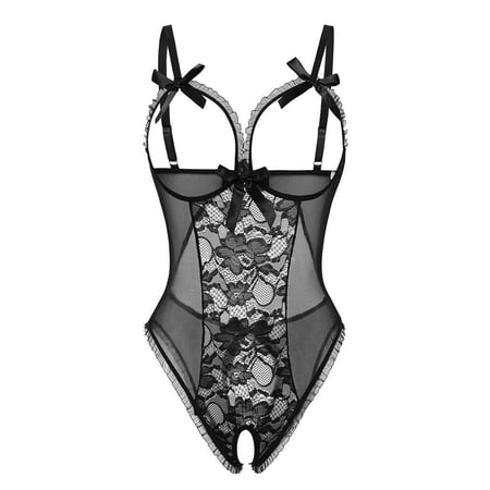 QYLUX Open Bust Lace Bodysuit Sexy Lingerie for Women, One Piece Babydoll Mini