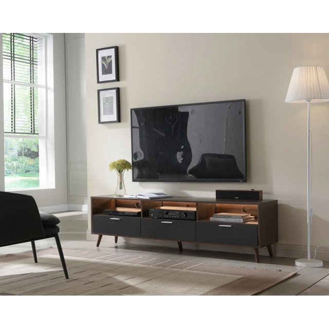 LED TV Stand Entertainment Center with Storage Modern Media Console Tables TV Cabinet for Living Room Bedroom and Office Walnut My Lux Decor Round