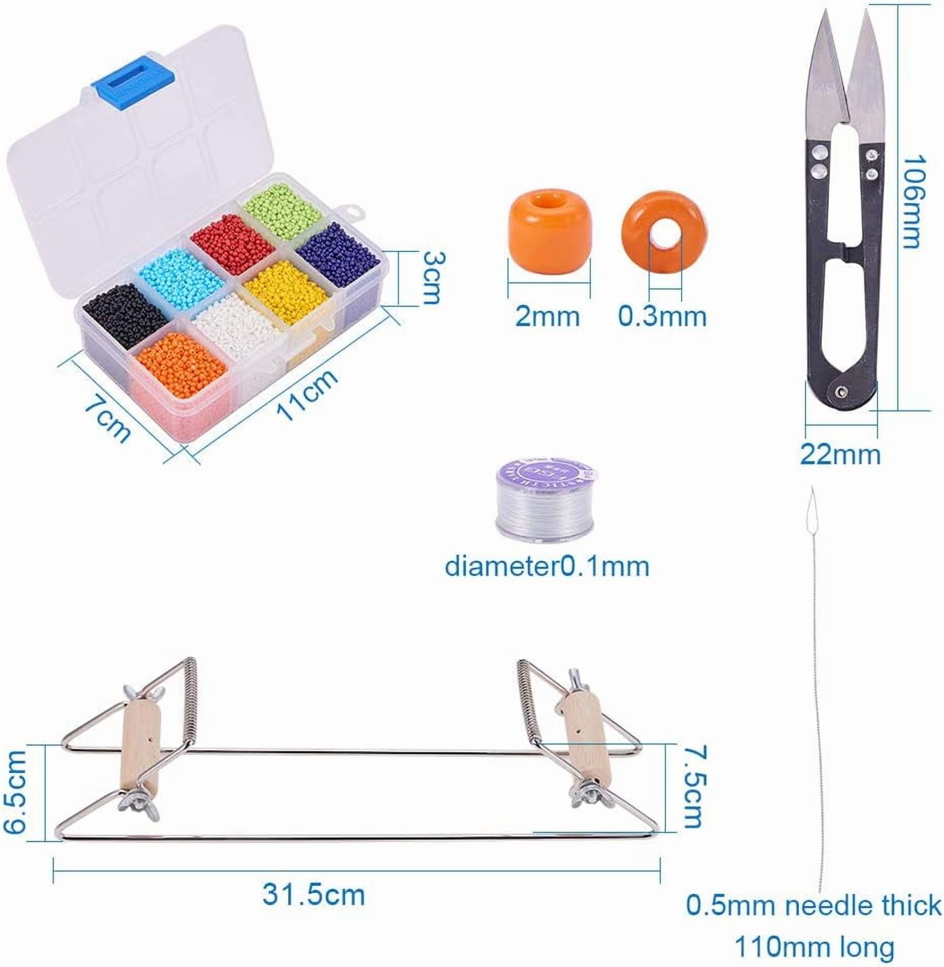 Bead Loom Kit - About 1600pcs 8 Color 12/0 Glass Seed Beads Steel Scissors Knitting Needle Threads for Necklace Bracelet Jewelry DIY Making