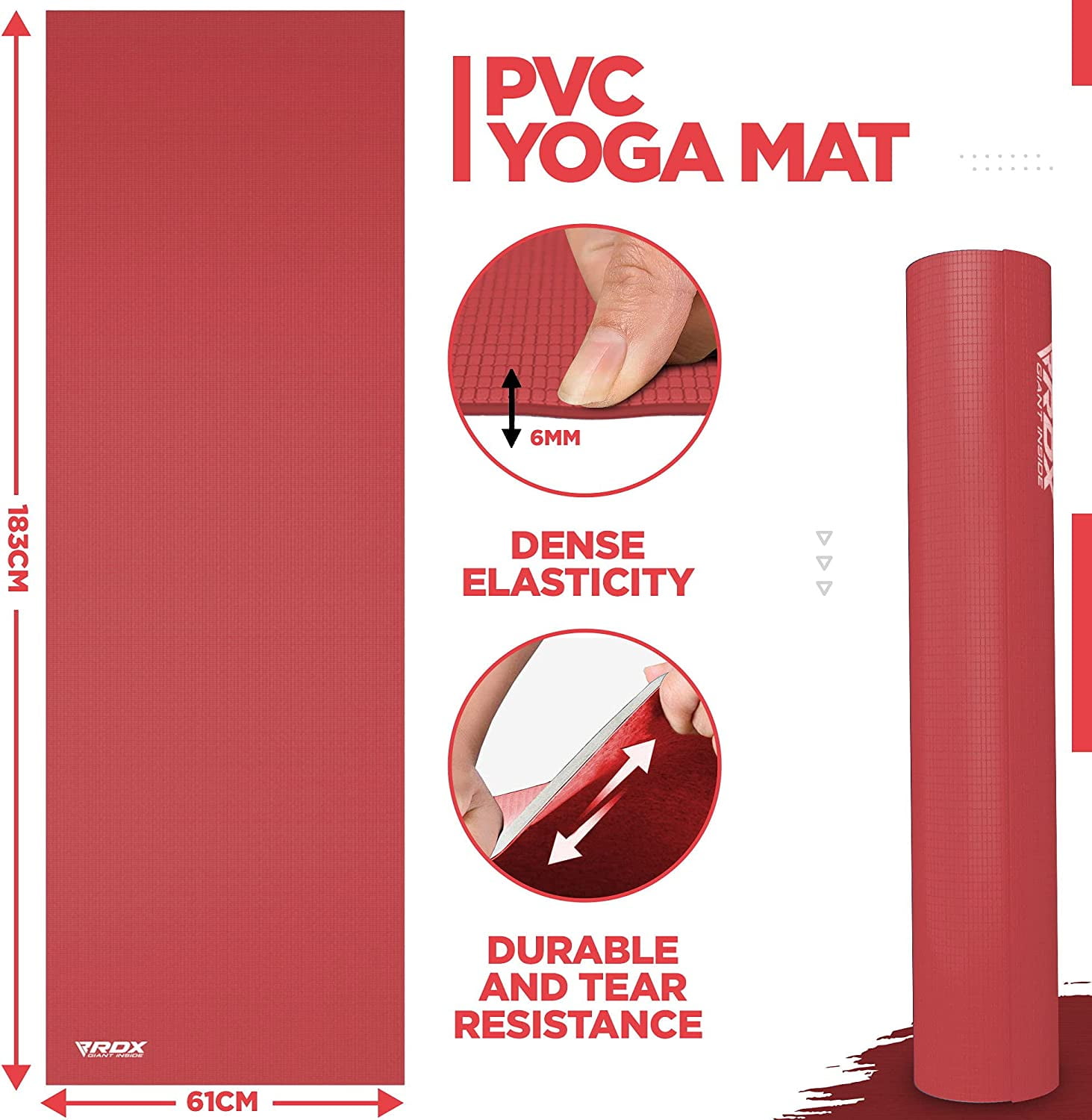 RDX Yoga Mat 6mm Thick with Straps and Carry bag, REACH RoHS Certified, 6P Latex Free, Eco Friendly Open Cell Non Slip Mats for Men Women, 183 x 61CM
