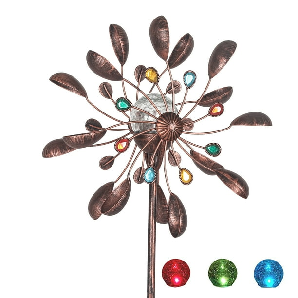 Joveco 360 Swivel Yard Garden Wind Spinners with Solar Lights,Outdoor