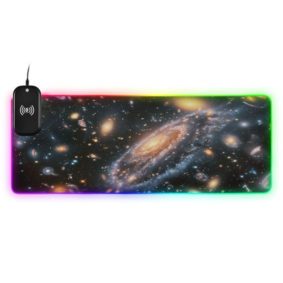 Wireless Charging Mouse Pad Large RGB Gaming Desk Mat 13 Light Modes Mousepad 31.5x11.8 Milky Way