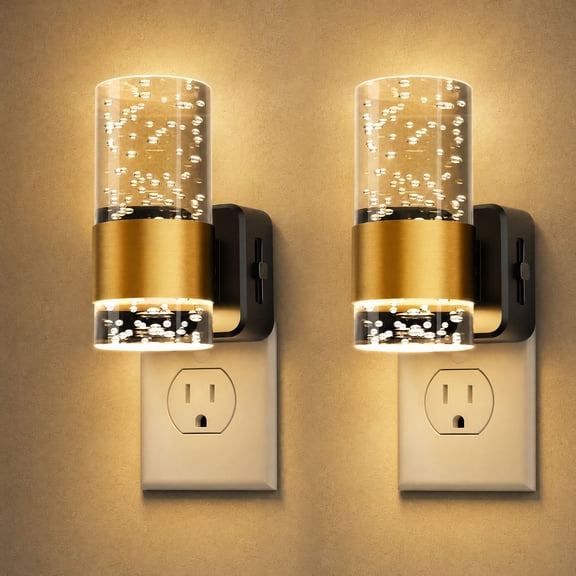 LED Night Light, 2 Pack Acrylic Plug In Dimmable 0-80LM 3000-4500K Dusk to Dawn Sensor