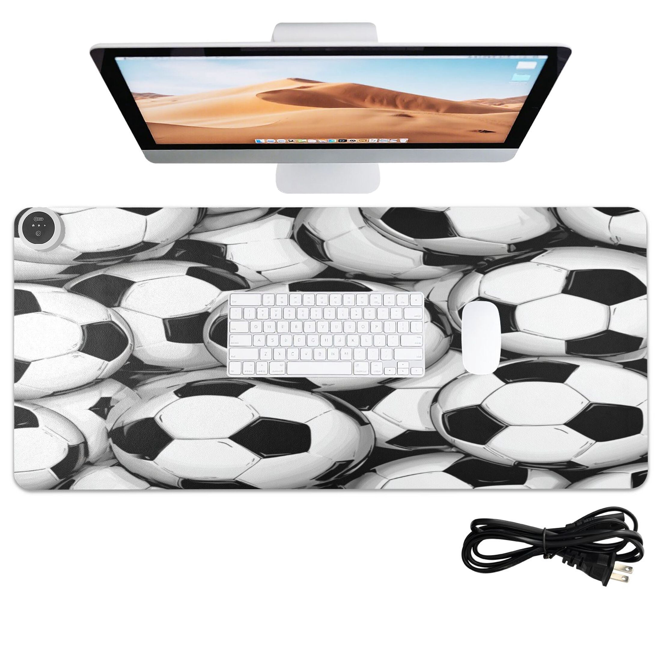 Large Heated Desk Mat Mouse Pad 31.5"x13"PU Leather Graphene Heating Desk Warmer with 3 Temperature Settings 110V US Plug Non-Slip Warm Pad for Home, Office, and Gaming Classic Soccer Tile Pattern
