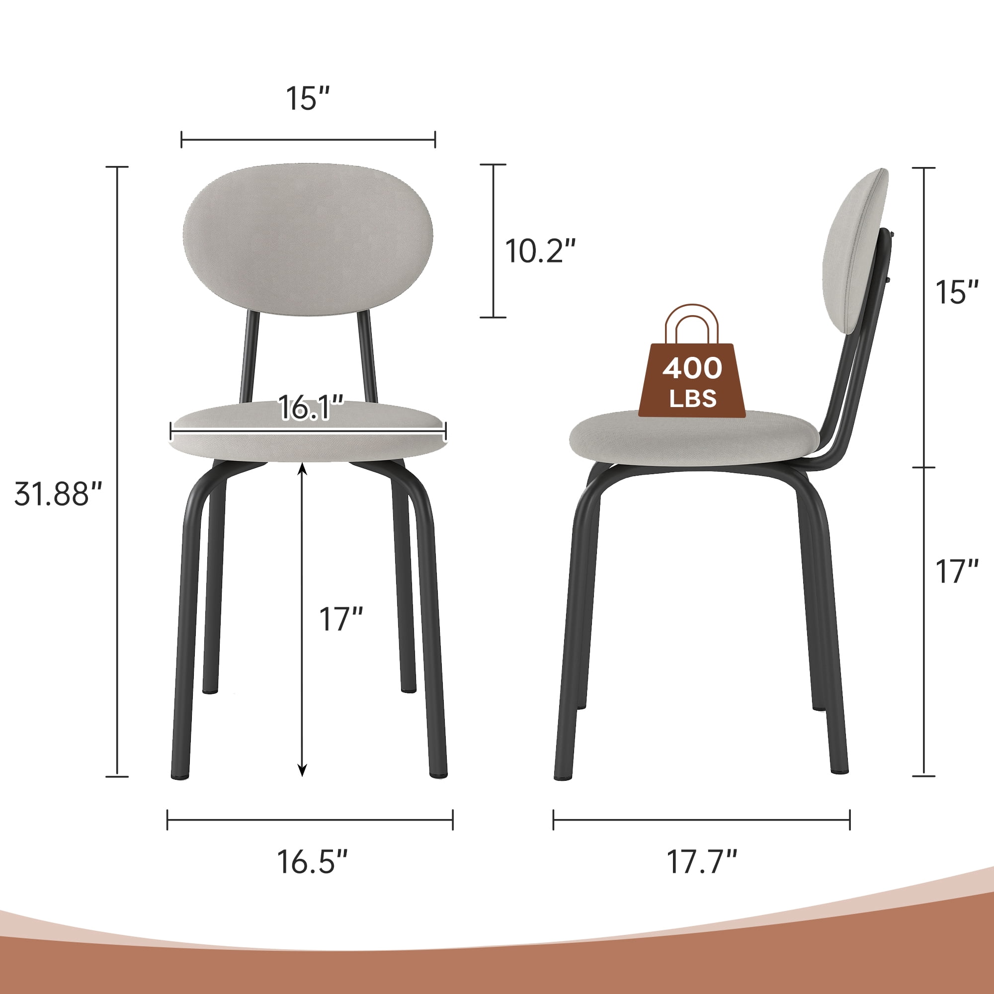 Melocadol Stackable Dining Chairs Set of 4, Modern Upholstered Dining Chairs with Comfortable Padded Seating, Steel Frame with 400 Lb. Capacity, Space Saving, for Kitchen, Dining Room, Beige
