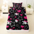 thumbnail image 3 of Castle Fairy Y2K Cute Skull Twin Sheets 3pcs,Bow Skeleton Glitter Heart Star Bedding,Pink Black,1 Fitted Sheet,1 Flat Sheet and 1 Pillowcase, 3 of 6