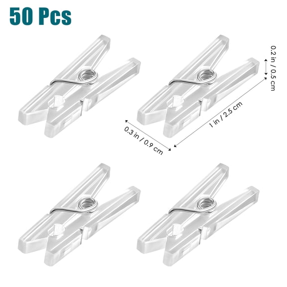 Topbathy 50Pcs Clear Mini Clothespins Transparent Plastic for Craft Making Office Use