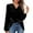 Black, variant on Breezora Ladies Gold Deep V Neck Long Sleeve T-Shirt Top Casual Fall Winter Soft Stretch Daily Wear Blouse L Size Black