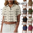 thumbnail image 3 of TEAJOPSUU Womens Cotton Tops Breathable Short Sleeve Collared Cropped Shirts Casual Solid Lapel Blouses Shirts with Chest Pocket Brown, 3 of 7