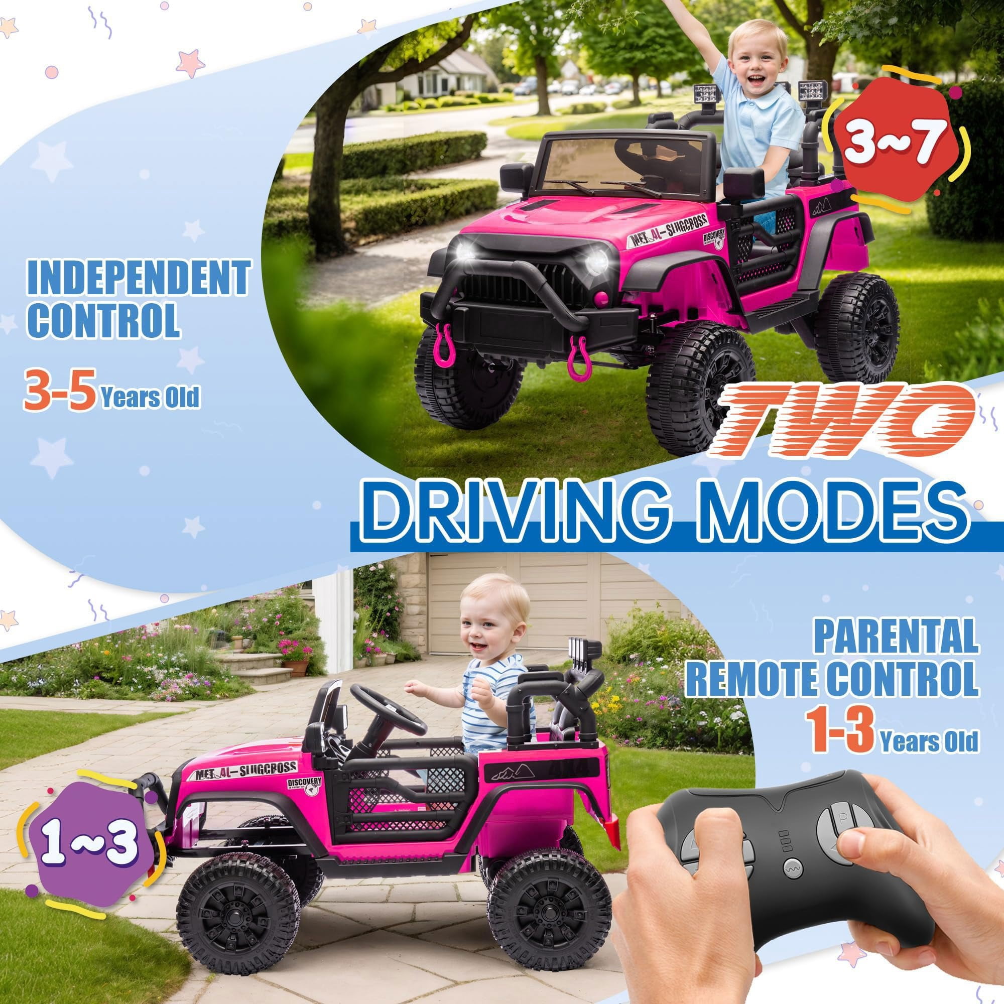 DYNALUNE  24V Kids Ride on Jeep, 400W Battery Powered Car with 4-Wheel Suspension & Music