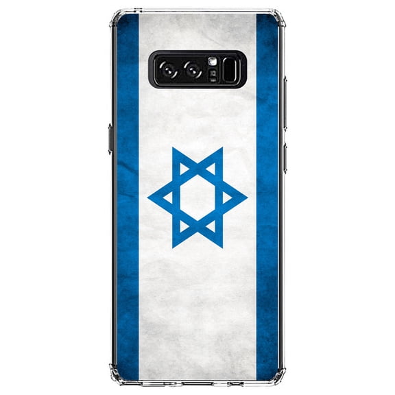 DistinctInk Clear Shockproof Hybrid Case for Samsung Galaxy Note 8 - TPU Bumper, Acrylic Back, Tempered Glass Screen Protector - Israel Israeli Old Flag - Israel