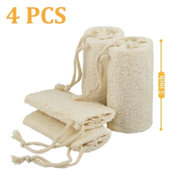 5" Natural Loofah Exfoliating Body Sponge Scrubber for Skin Care in Bath Spa Shower Pack of 4