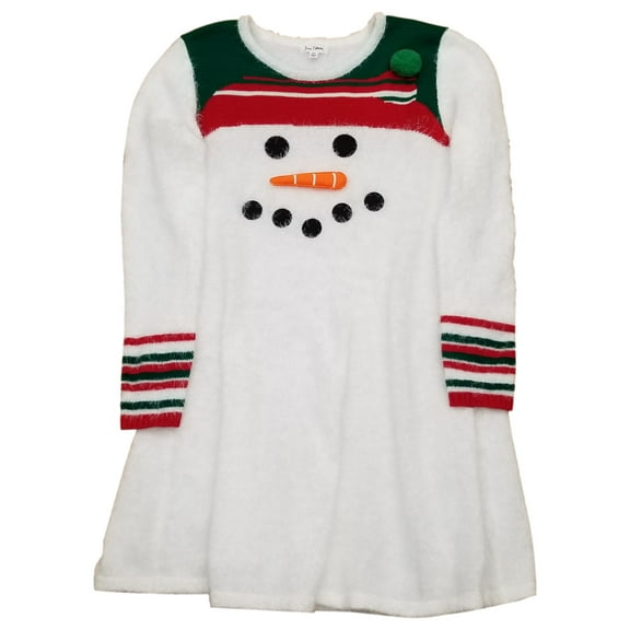 Womens White Green Red Christmas Snowman Sweater Stretchy Cute Holiday Dress XL