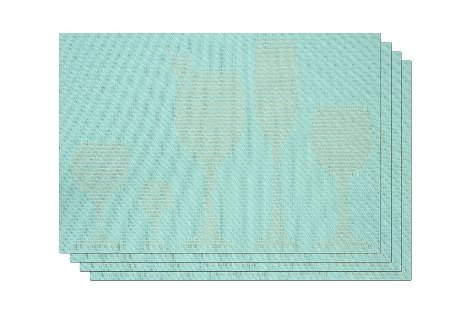 Dainty Home Cocktail Vinyl Woven Placemat, 12"x18", Spa Blue, Set of 4