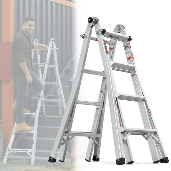 17 FT Little Giant Ladder, 5-in-1 Aluminum Multi Position Ladder, 4 Step Folding Telescoping Ladder, Tall Ladders for Home Ceilings, Indoor Outdoor Professional Use, 250lb Load