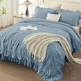 thumbnail image 2 of ANGENIA Full Size Comforter Set Grayish Blue, 3 Pieces Vintage Ruffle Bedding Comforter Sets, All Season Soft Fluffy Microfiber Bed Set for Boys Teens Kids(79" x90" Comforter & 2 Pillowcases), 2 of 7
