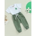 thumbnail image 4 of Infant Toddler Baby Boy St Patricks Day Outfits Short Sleeve Shirts Clover Sweatshirt with Pants 2Pcs Clothes Set (Green, 0-6 Months), 4 of 10