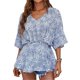 thumbnail image 1 of Top de verano para mujer, cuello en V, estampado, media manga holgada, cintura elástica, camisa de verano, Top Bule L, 1 of 8