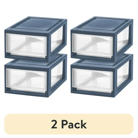 (2 pack) IRIS 8.5" Stacking Plastic Drawer, 2 Pack - Navy Blue