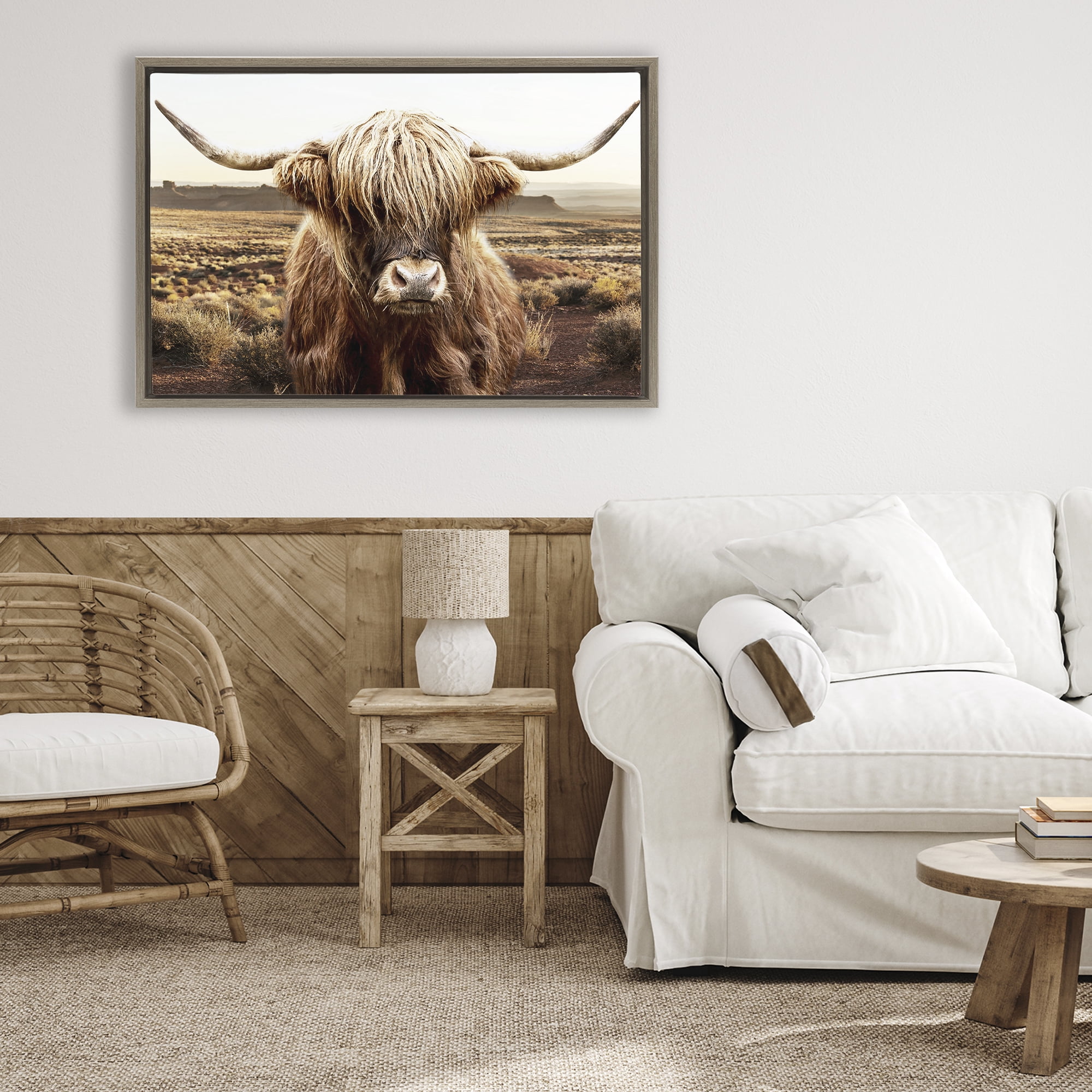 Stupell Industries Rugged Vegetation Cattle Portrait Brown Framed Floater Canvas Wall Art, design by CAD Designs