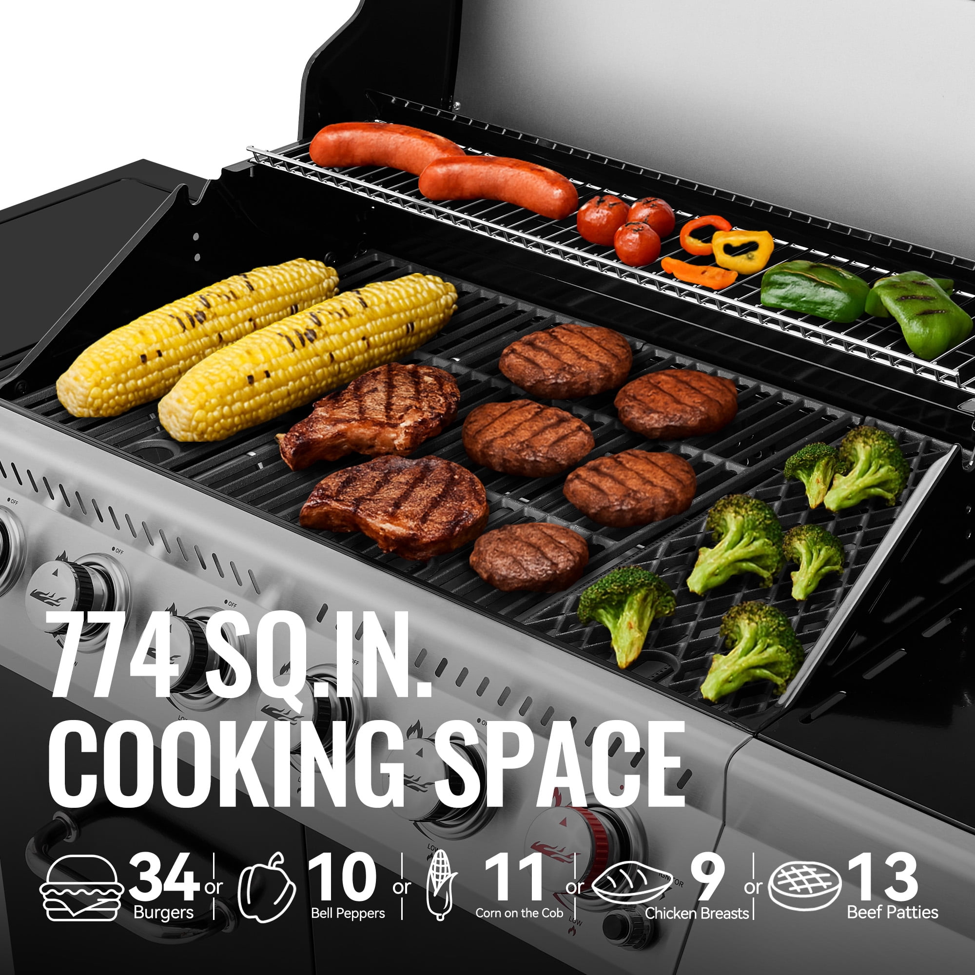 Royal Gourmet GA6402H 6-Burner BBQ Gas Grill with Sear Burner and Side Burner, Cabinet Style Grill for Outdoor Grilling, Black
