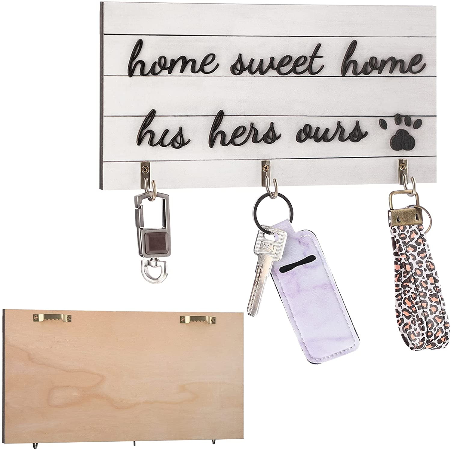 Wooden Key Decorative Holder His Hers Ours Paws Key Hanger for Wall Entryway Wooden Key Hook Rack Layer Paste Effect Vintage Home Sweet Home Sign Walmart
