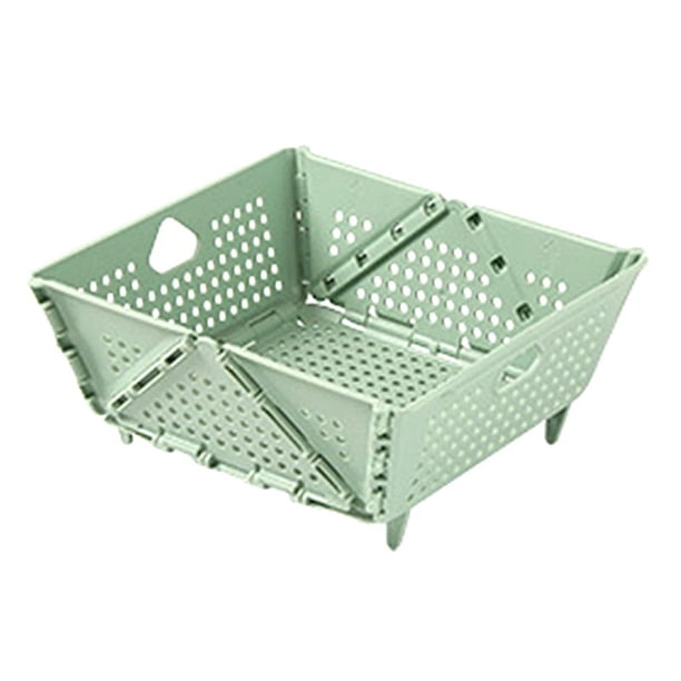 Colador de plástico - Cesta de drenaje plegable con patas de apoyo - Colador de alimentos de cocina - Ahorra espacio verde