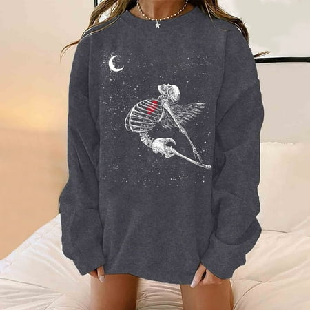 

Tawop Long Sleeve Scrub Tops Women Classic Halloween Print Crewneck Long Sleeve Loose Sweatshirt Satin Blouse Yellow Shirt