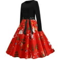 thumbnail image 3 of ICHUANYI New Trending Womens Bowknot A Line Flare Vintage Dress Prom Long Sleeve Print Christmas Dress Spring Summer Fashion 2024, 3 of 7