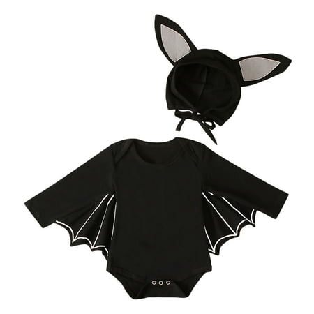 

Honeeladyy Discount Toddler Baby Boys Girls Black Cotton Bat Sleeve Halloween Cute Hat Jumpsuit Suit