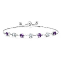 Gem Stone King 925 Sterling Silver Round Purple Amethyst and White Lab Grown Diamond Tennis Bracelet for Women (2.52 Cttw, Gemstone February Birthstone, Round 4.5MM, Fully Adjustable up to 9 inch)