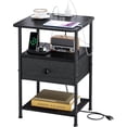 thumbnail image 5 of Nightstand with Charging Station, Bedside Table with Round Corner Design, Night Stand with Adjustable Fabric Drawer, Side Table End Table for Bedroom, Living Room Rustic Brown+black, 5 of 8