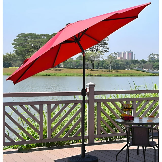 Parasol de Patio Rond de 9 Pi avec Inclinaison et Manivelle, 8 Nervures Robustes Parasol de Marché Extérieur Centré Abri Solaire Parasol de Table