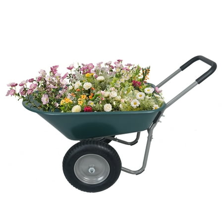 BalanceFrom Dual-Wheel Garden Wheelbarrow with Pneumatic Tires and Reinforced Structure - 50"L x 27"W x 26"H, 300 lbs Capacity, Easy Assembly