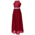 thumbnail image 2 of Mufeng Big Girls Chiffon Rhinestone Wedding Flower Girl Dresses Sleeveless High-Low Princess Prom Formal Dance Party 01 Burgundy 14, 2 of 9