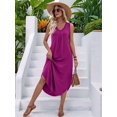 thumbnail image 4 of Women'S Summer Casual Loose Sundress Long Dress Sleeveless V Neck Split Tshirt Maxi Dresses Rose Red M, 4 of 9