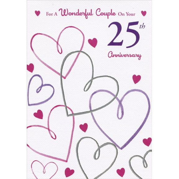 Designer Greetings Intertwined Pink, Purple and Foil Hearts 25th : Twenty-Fifth Wedding Anniversary Congratulations Card for Couple