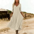 thumbnail image 4 of Women's 2026 Fit And Flare Dress V-Neck Casual Sundresses Dress Women's V-Neck Solid-Color Casual Long-Sleeved Short Dress Beige M, 4 of 7