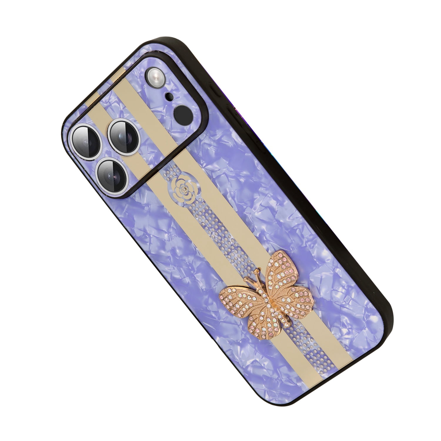 Cute Diamond Shiny Cases with Butterfly Design for iPhone 17 Pro Max - Purple