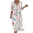 thumbnail image 2 of Ayolanni 3/4 Sleeve Fall Dresses for Women Floral V-Neck A-Line Maxi Dress Boho Holiday Casual Cotton Long Dress Pink M, 2 of 6
