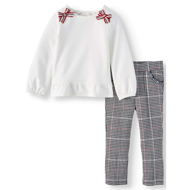 Wonder Nation Peplum Top & Plaid Knit Pants, 2pc Outfit Set (Toddler ...