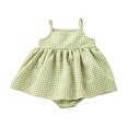 thumbnail image 2 of OOOUM Baby Girls Gingham Romper Dress Spaghetti Strap Flowy Sleeveless Bodysuit Summer Casual Stylish Lightweight Outfit Light Green 6-9 Months, 2 of 4